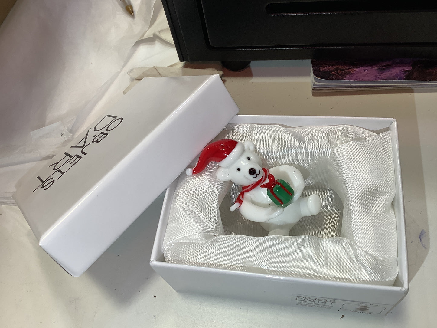 Objets d'Art Glass Christmas Polar Bear Figurine, Boxed