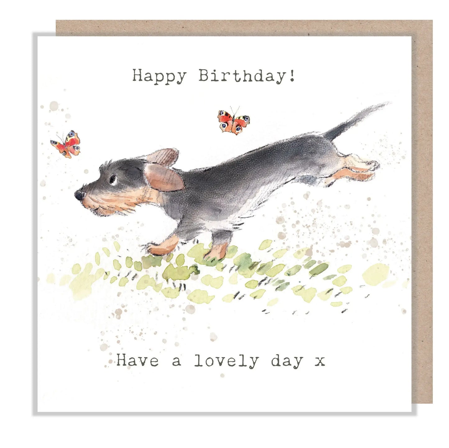 Sausage Dog With Butterflies Birthday Card