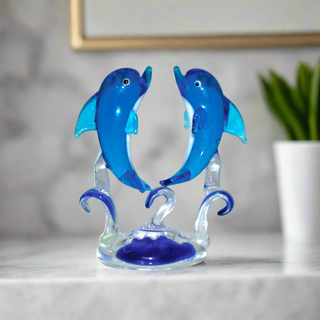 Glass Double Dolphin Figurine