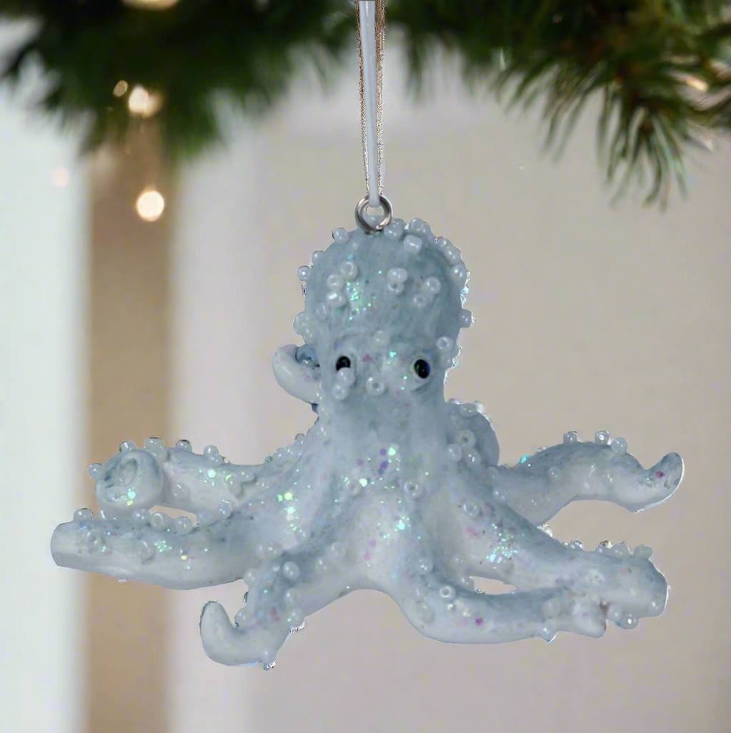 Pale Blue Resin Octopus Christmas Decoration