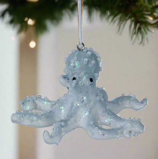 Pale Blue Resin Octopus Christmas Decoration