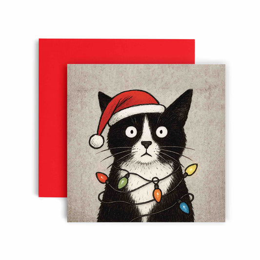 Tangled Christmas Lights Cat Christmas Card