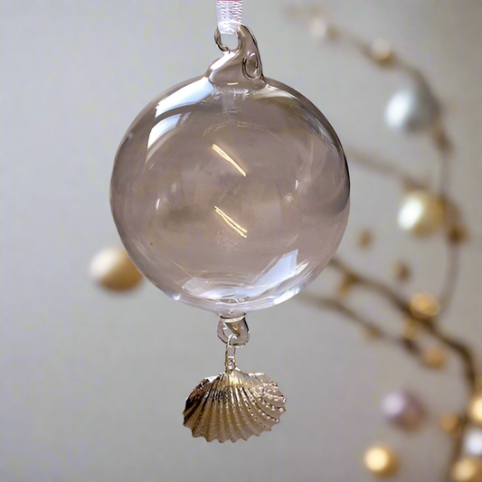 Clear Glass Ball with Hanging Gilded Cockle Shell