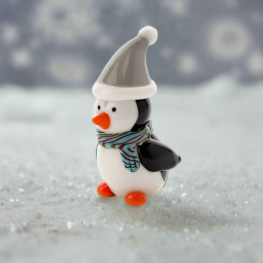 Objets d'Art Glass Christmas Penguin Figurine