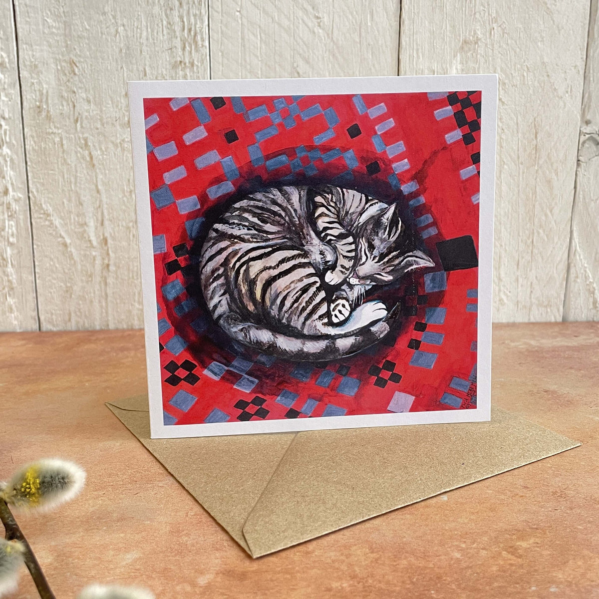 Driftwood Designs - Sleeping Cat Square Greetings Card