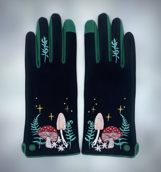 Secret Garden Embroidered Touchscreen Foliage Gloves