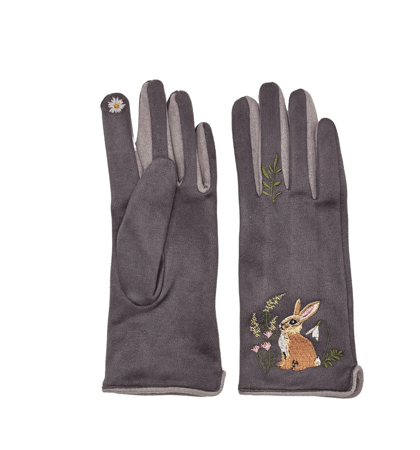 Secret Garden Embroidered Touchscreen Rabbit Gloves