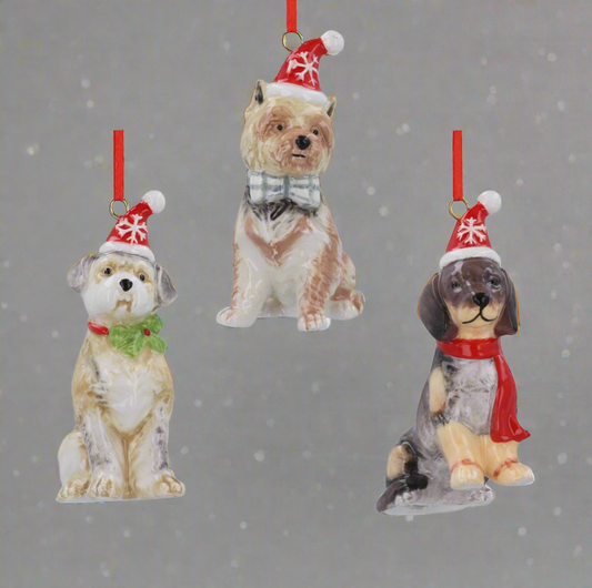 Ceramic Dog in Santa Hats Christmas Decoration