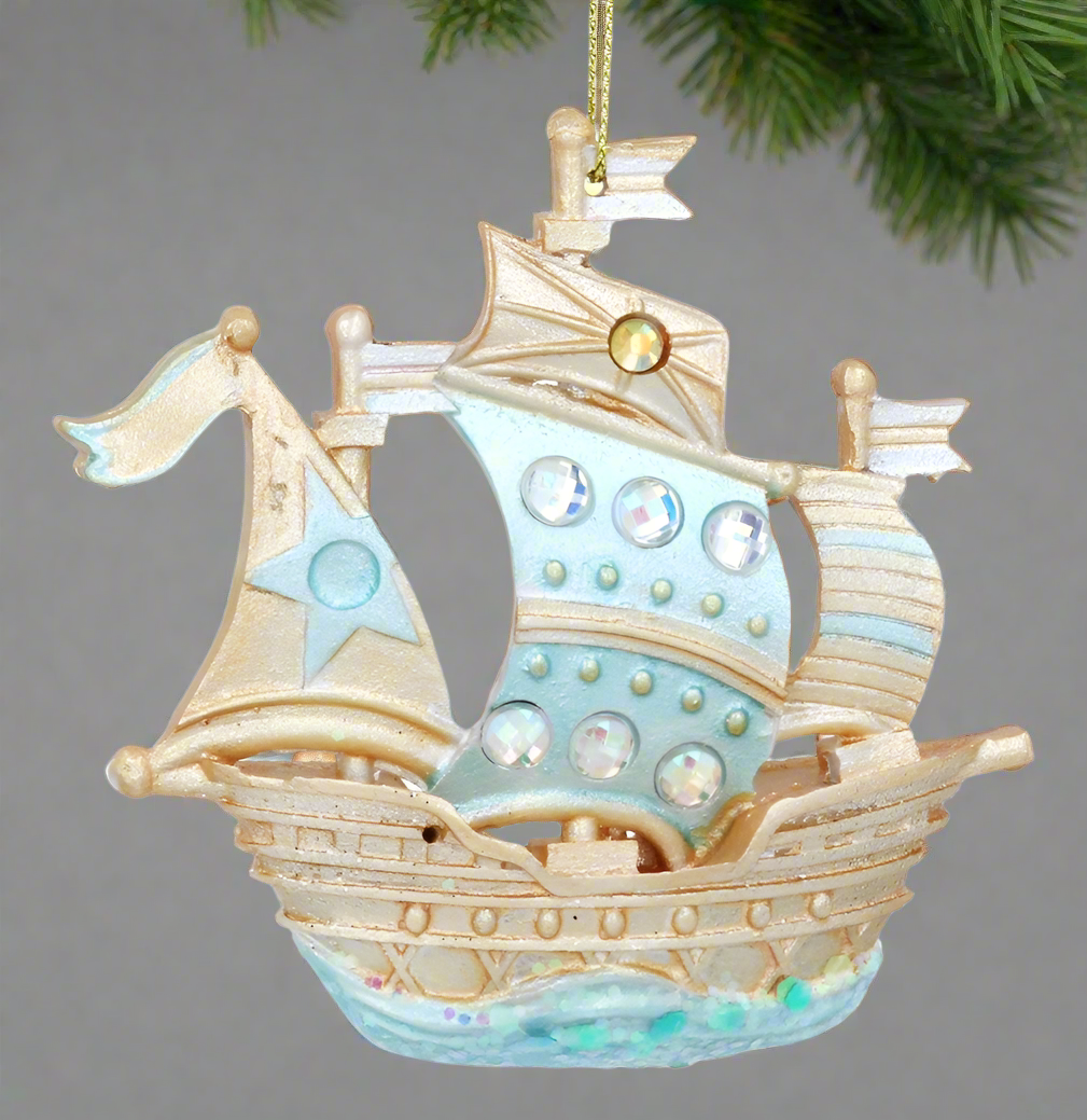 Blue/Gold Pirate Ship Christmas Decoration