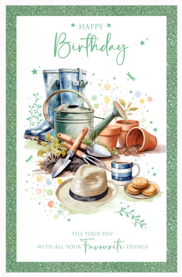 Green Bordered “Happy Birthday” Gardening Greeting Card