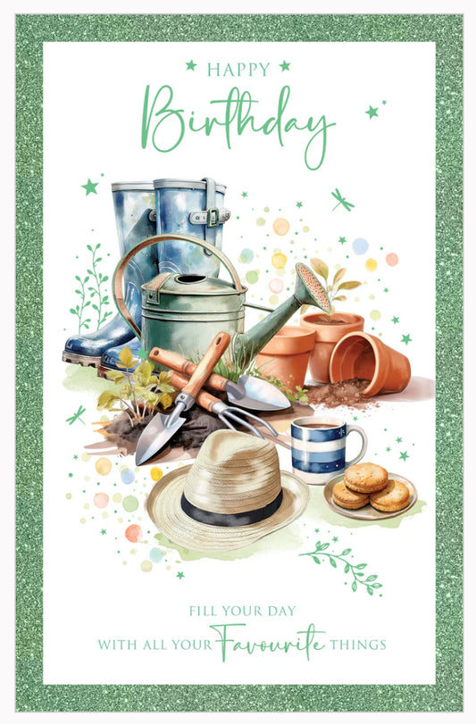 Green Bordered “Happy Birthday” Gardening Greeting Card