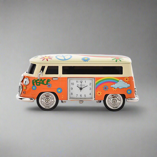 Miniature Orange Camper Van Clock