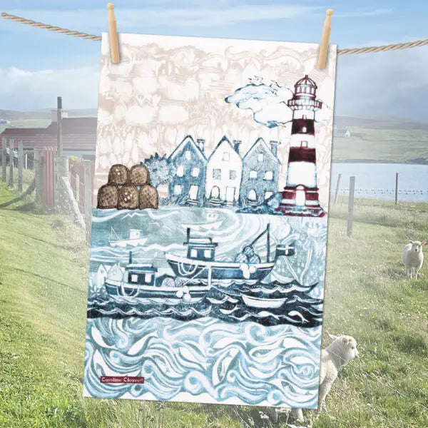 Fishing Village Cotton Tea Towel