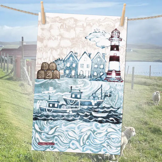 Fishing Village Cotton Tea Towel