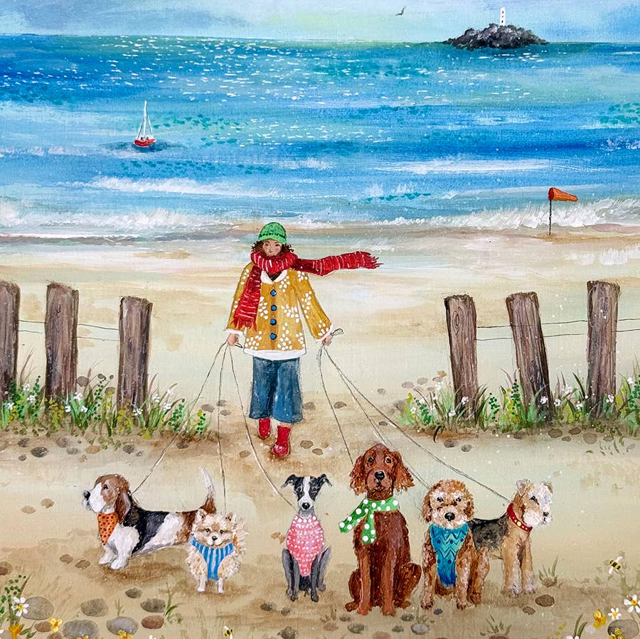 Blustery Dog Walk Greeting Card