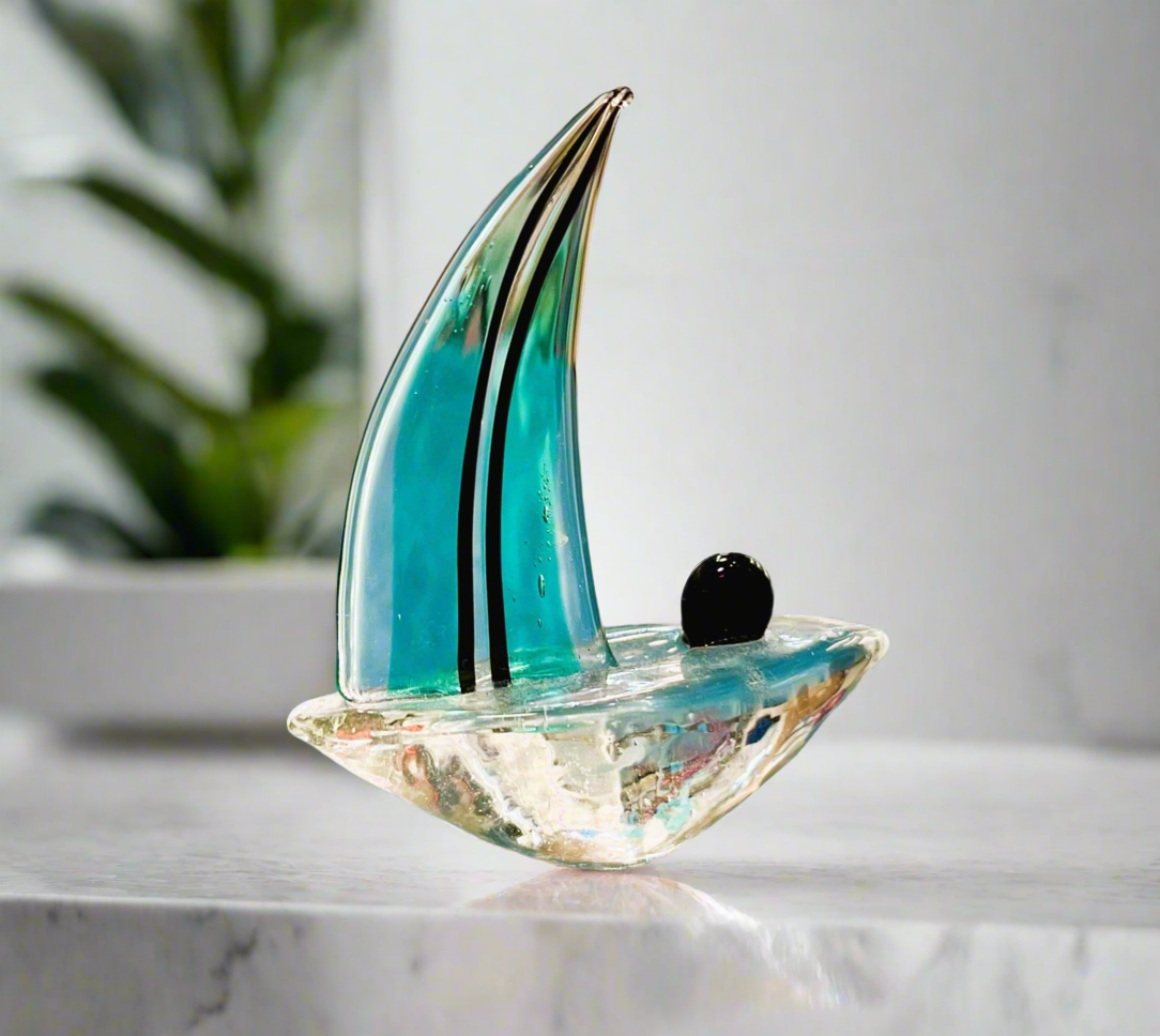 Mini Turquoise Glass Boat