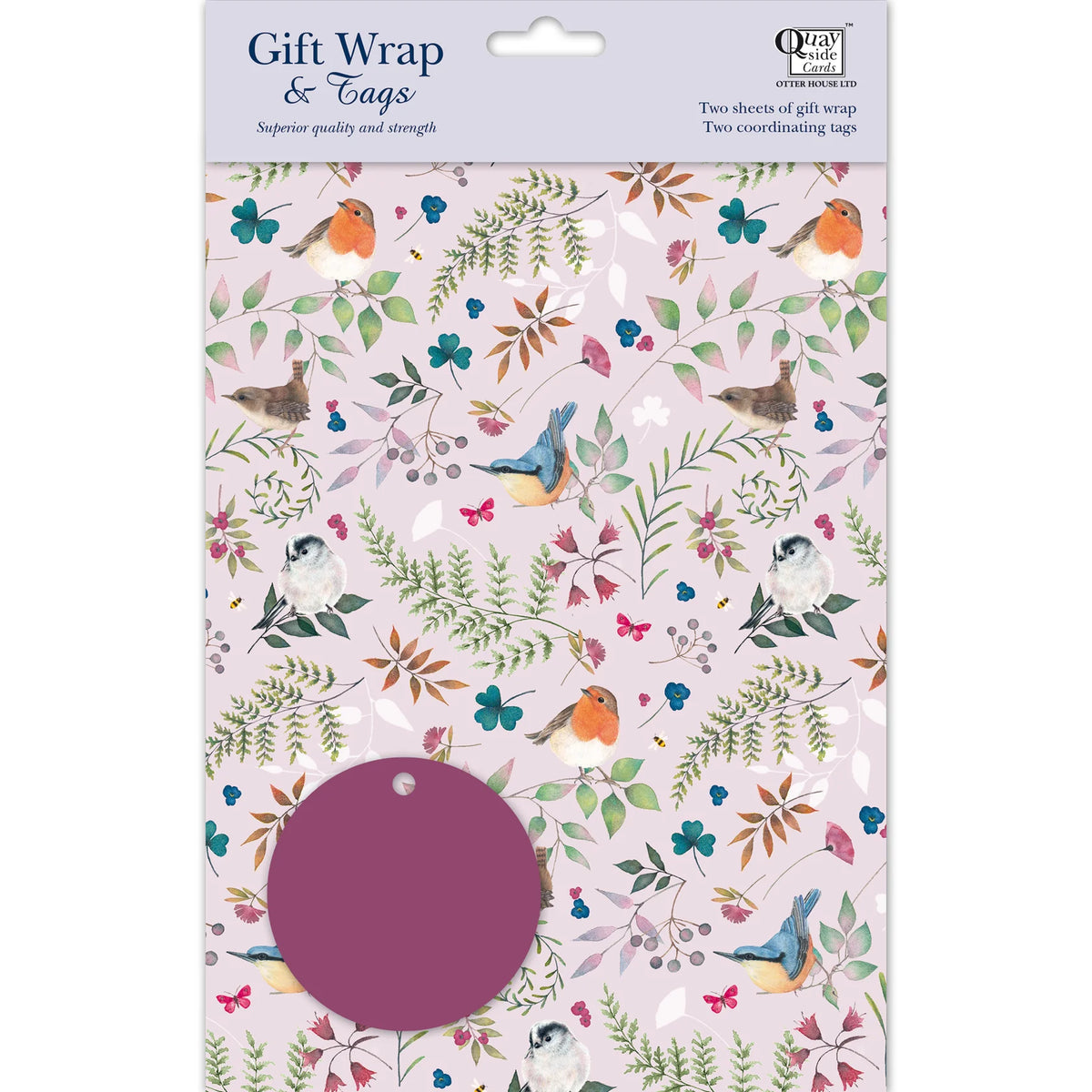 Robin Gift Wrap & Tags - Vintage Garden (2 Sheets & 2 Tags)