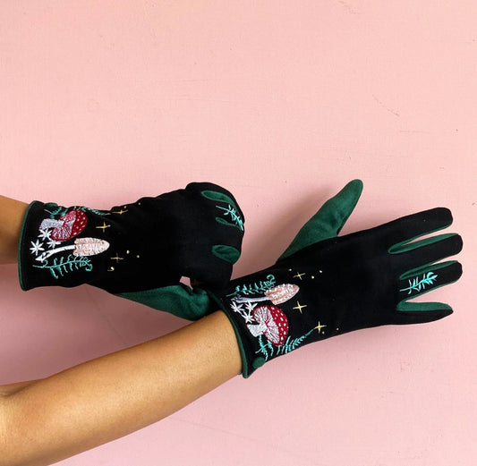Secret Garden Embroidered Touchscreen Foliage Gloves