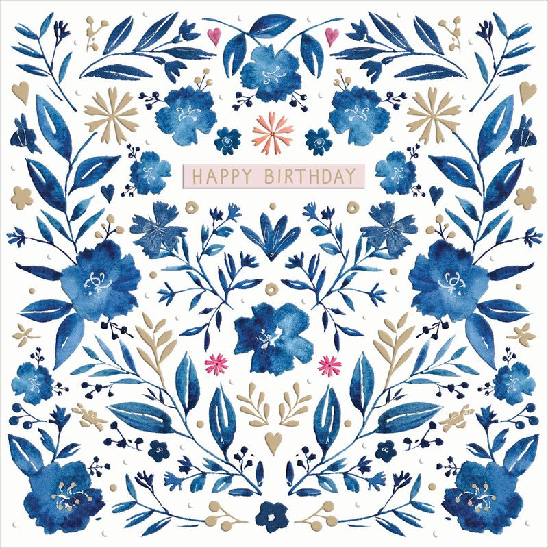 Blue Willow Card - Floral Pattern