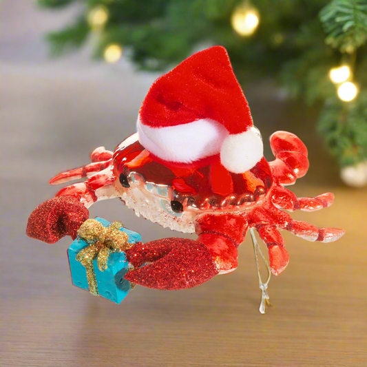 Sass & Belle Festive Crab with Pressie Christmas Decoration