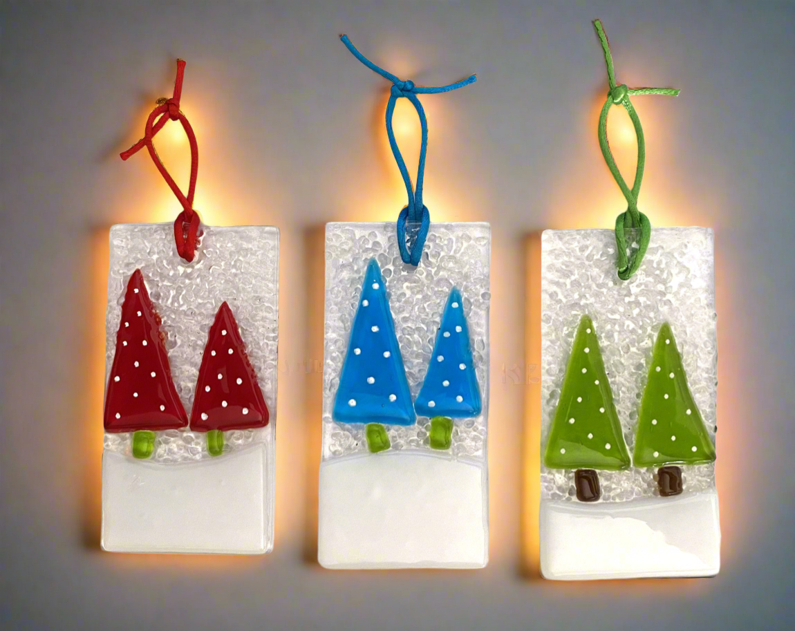 Double Christmas Tree Glass Decoration