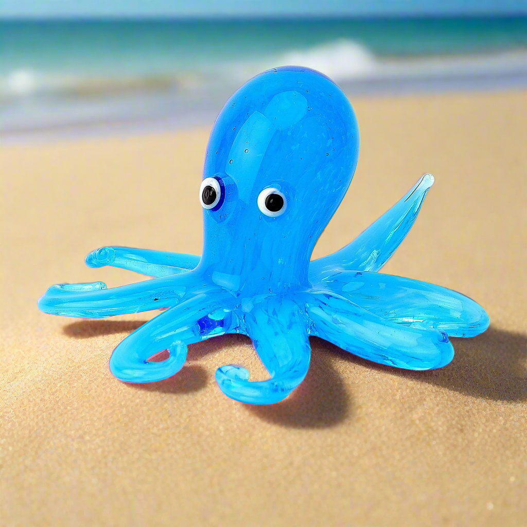 Hand Blown Blue Miniature Glass Octopus