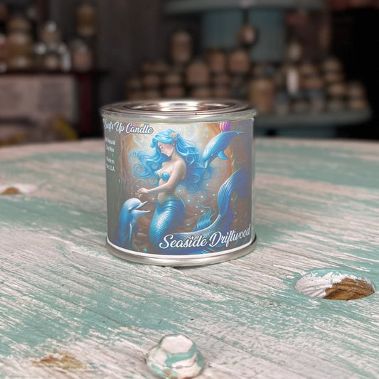 Surfs up, Seaside Driftwood, Soy Wax, 8oz Paint Can Candle