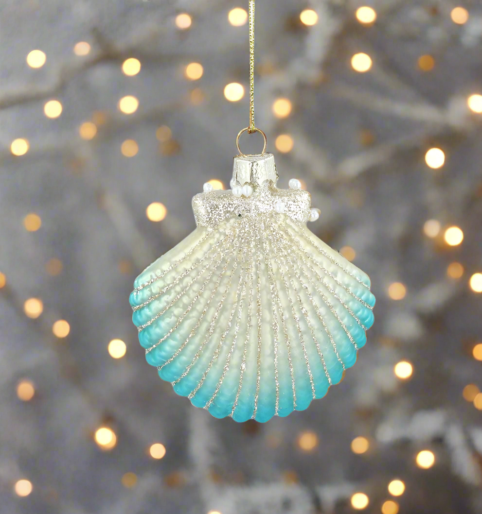 Turquoise/Gold Antique Glass Shell Christmas Decoration