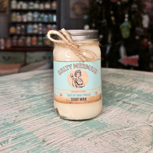 Surfs up, Salty Mermaid, Perfect Wave, Soy Wax, 16oz Mason Jar Candle