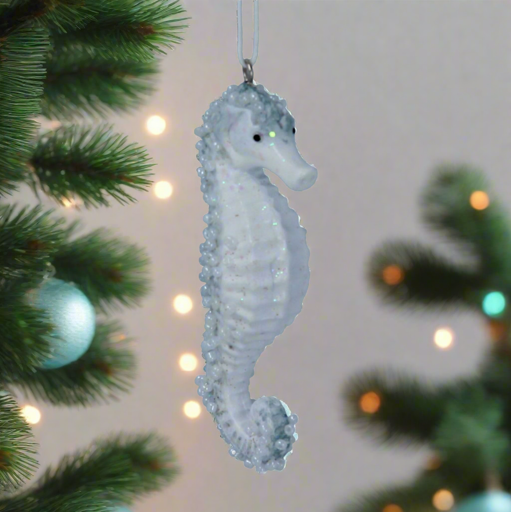 Pale Blue Resin Seahorse Christmas Decoration