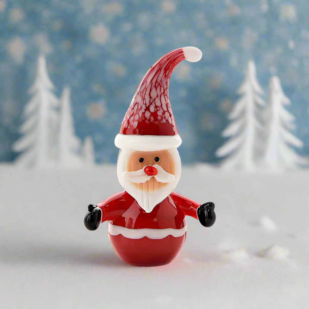 Glass Christmas Santa Figurine, Boxed