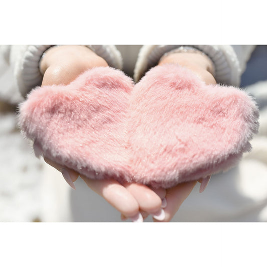 Cosy Furry Heart Hand Warmer, Set of 2