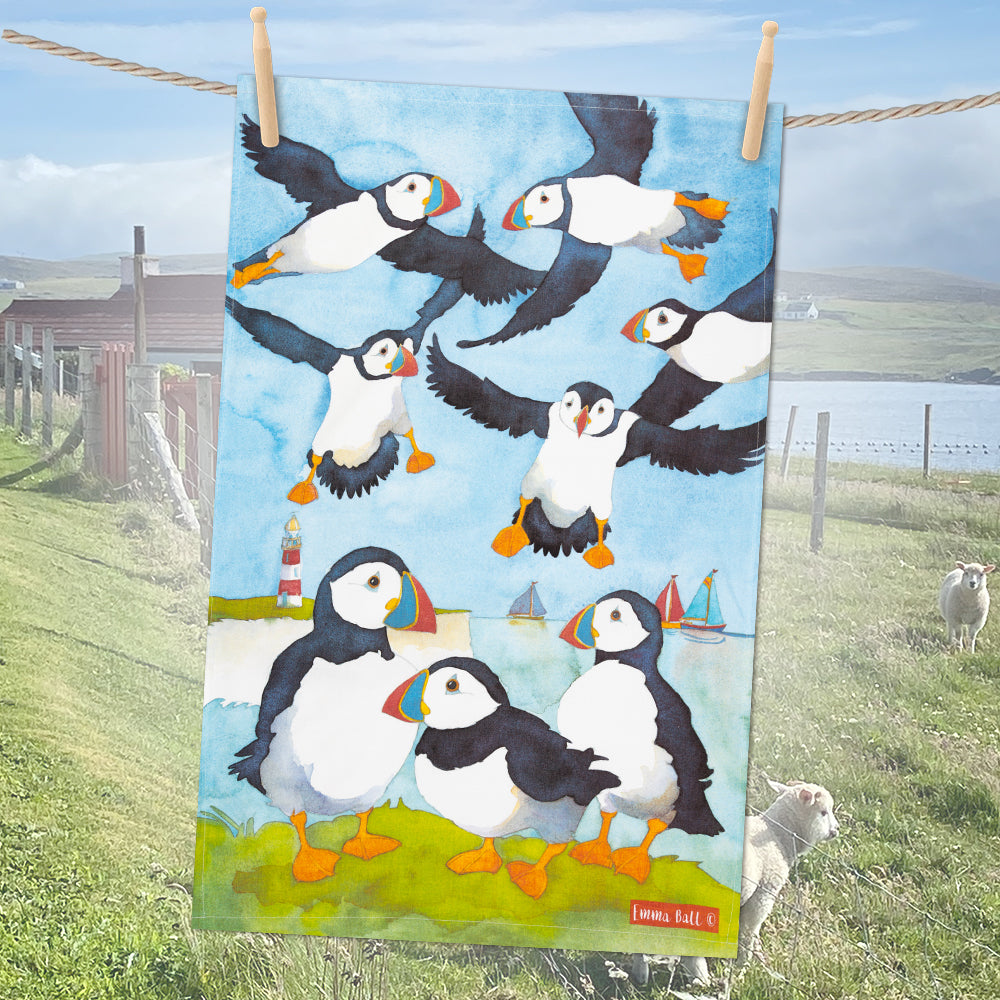 Puffins Cotton Tea Towel