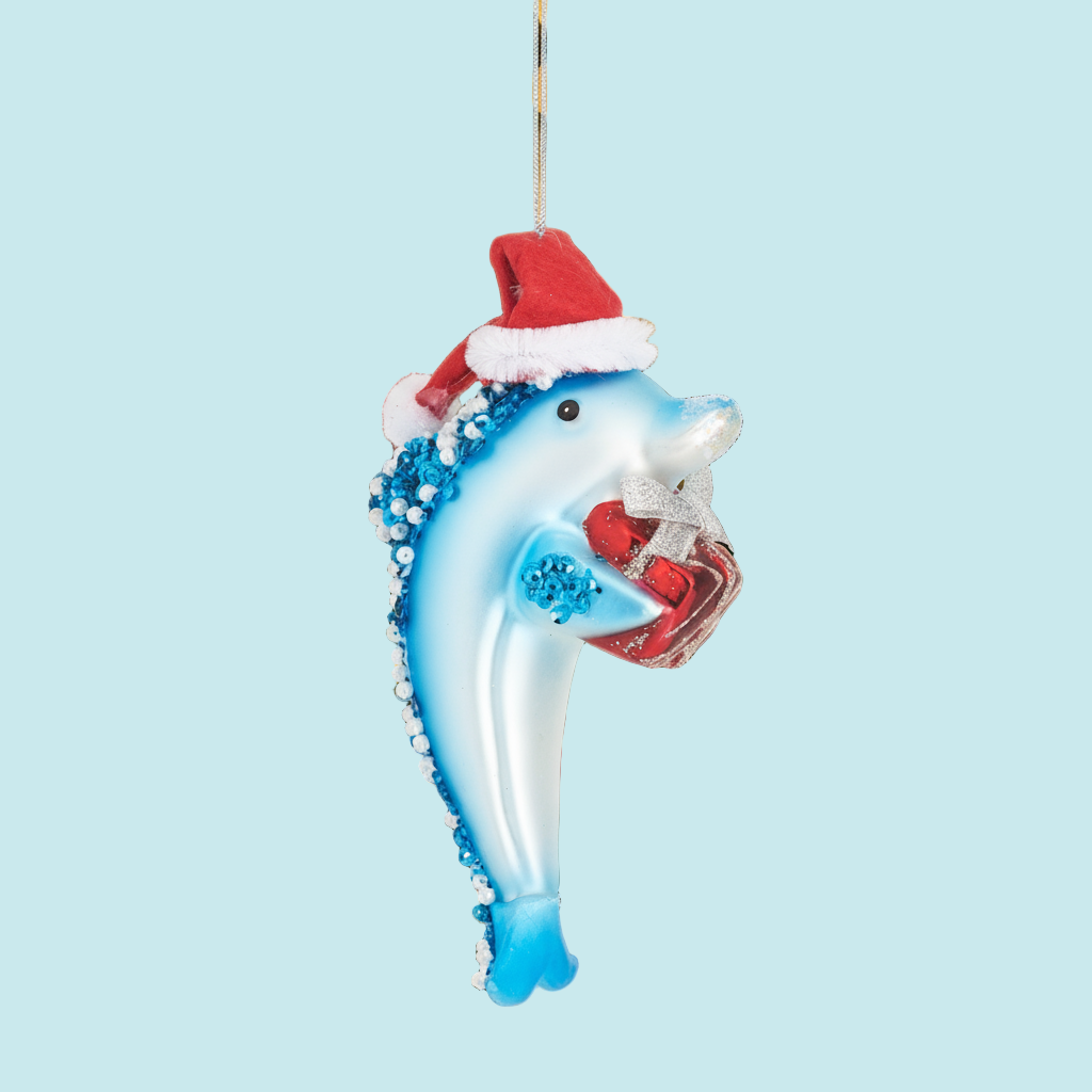 Sass & Belle Our Festive Dolphin with Present Christmas Decoration