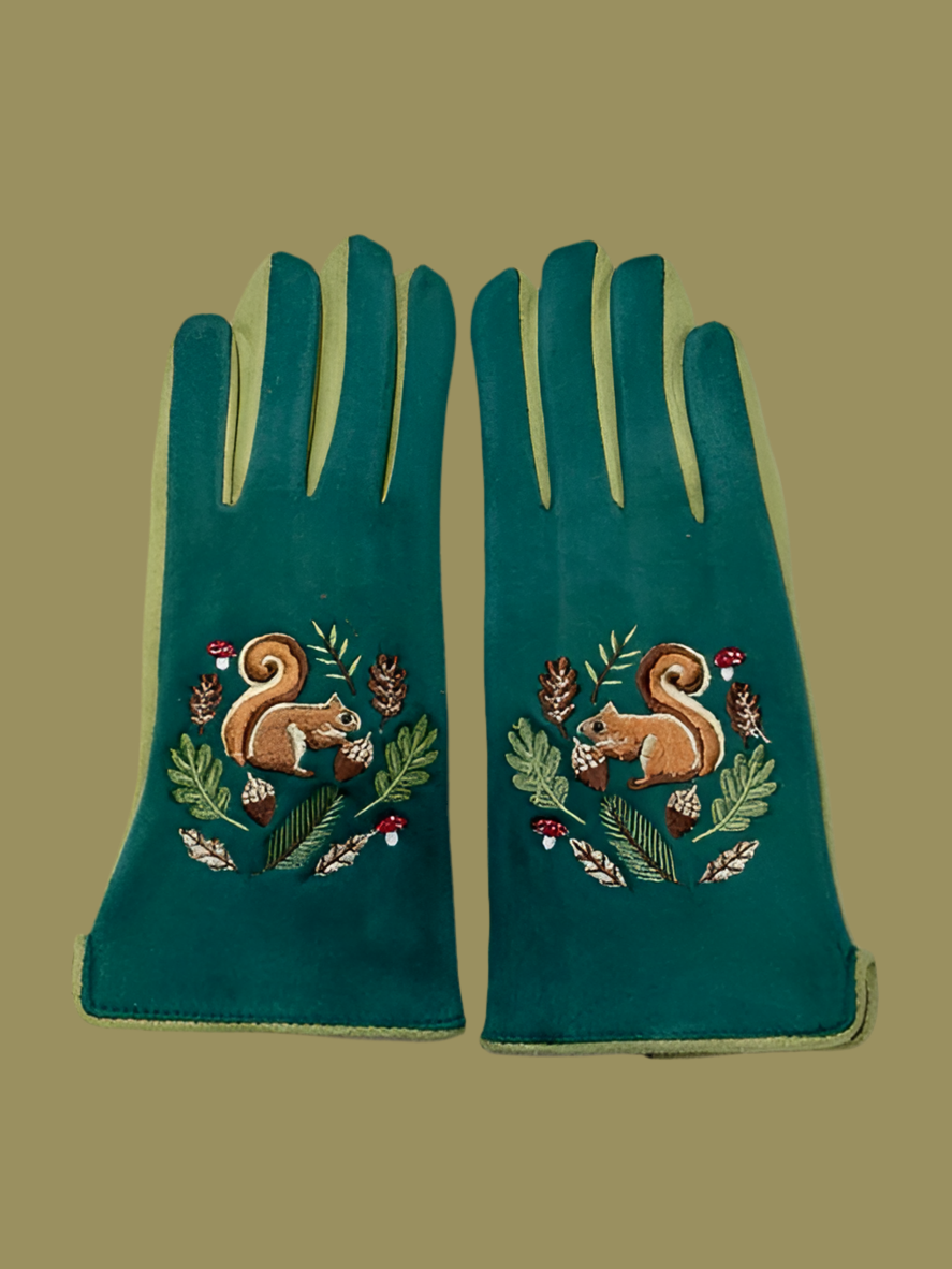 Squirrel Embroidered Gloves by House of Disaster