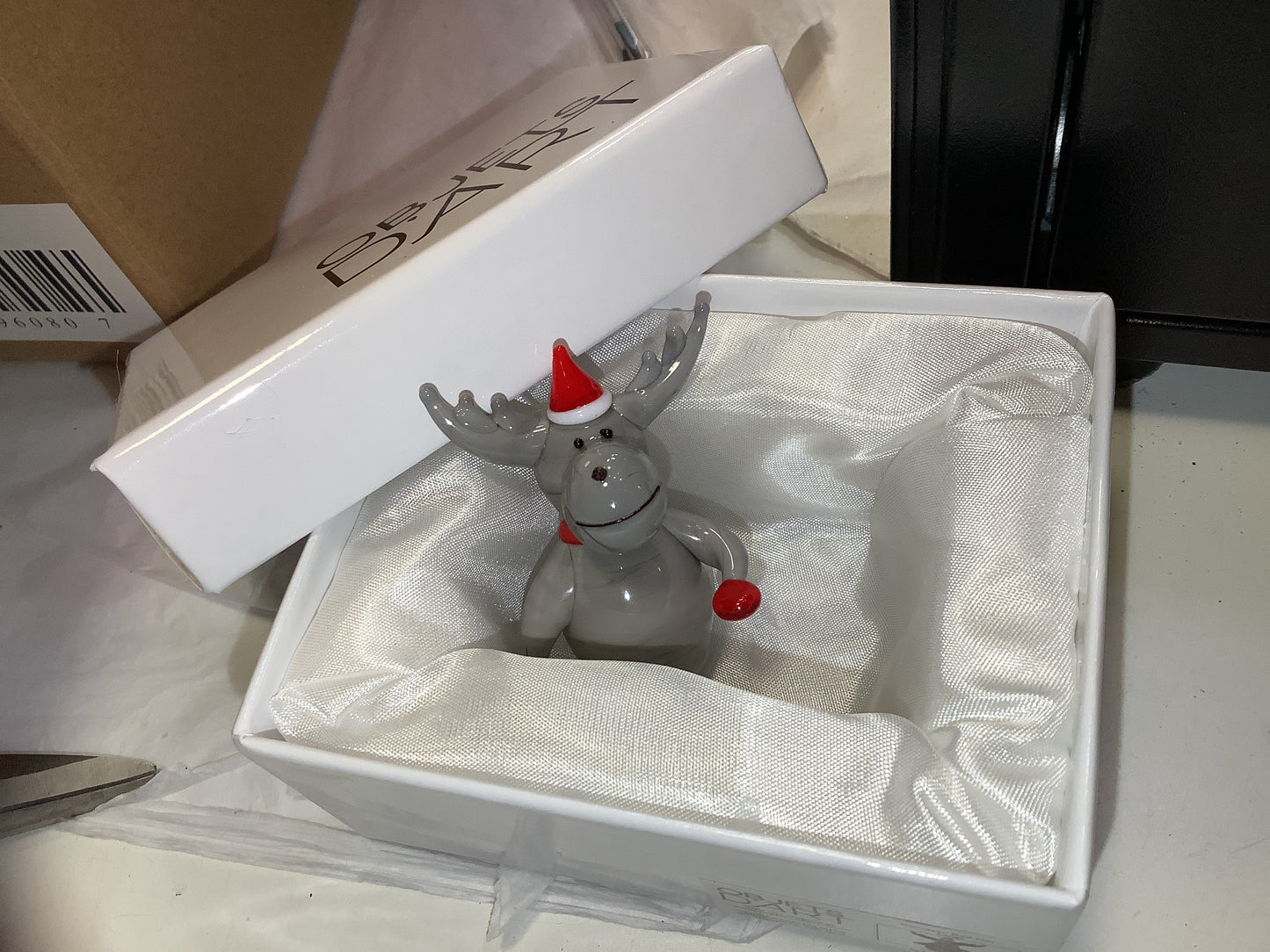 Objets d'Art Glass Christmas Reindeer Figurine, Boxed