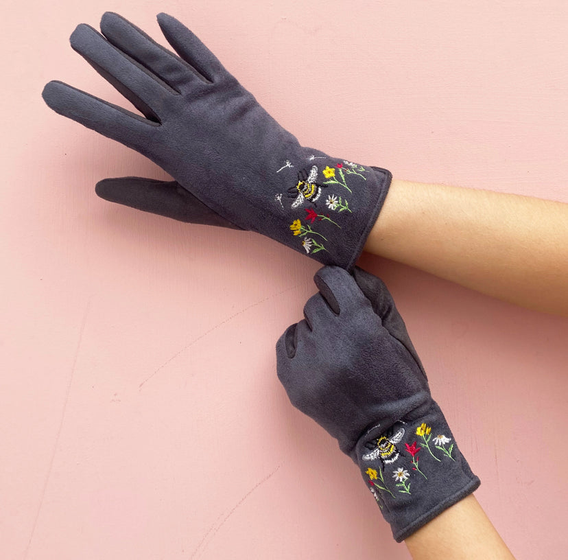 embroidered gardening gloves Secret Garden Embroidered Touchscreen Bee Gloves