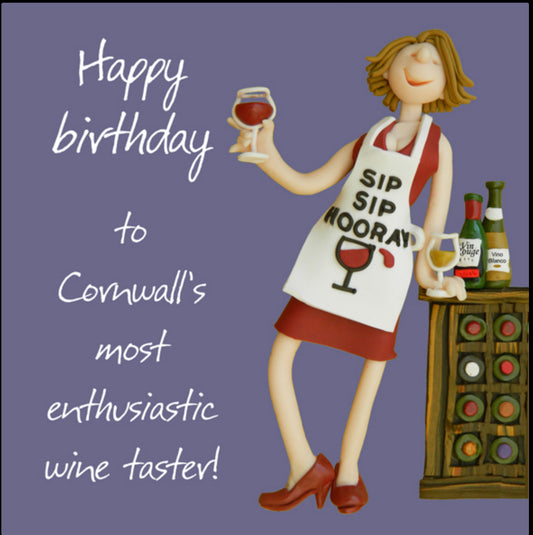 Cornwall’s Enthusiastic Wine Taster Birthday Card