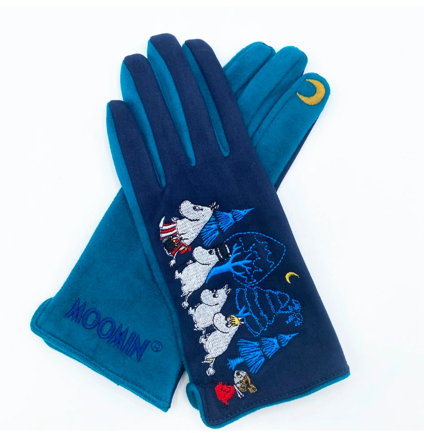 Moomin Blue Forest Embroidered Gloves