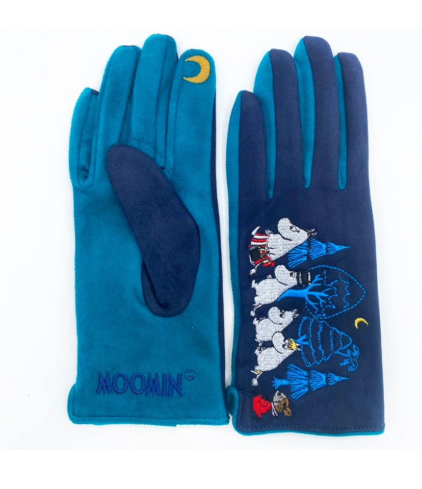 Moomin Blue Forest Embroidered Gloves