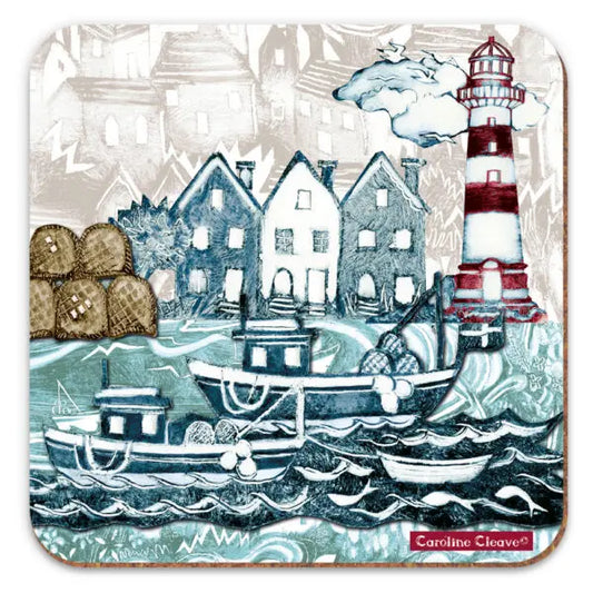 ‘Fishing Village Lighthouse’ Drinks Coaster
