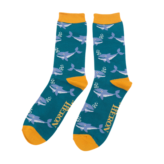 Whale socks teal size 7-11