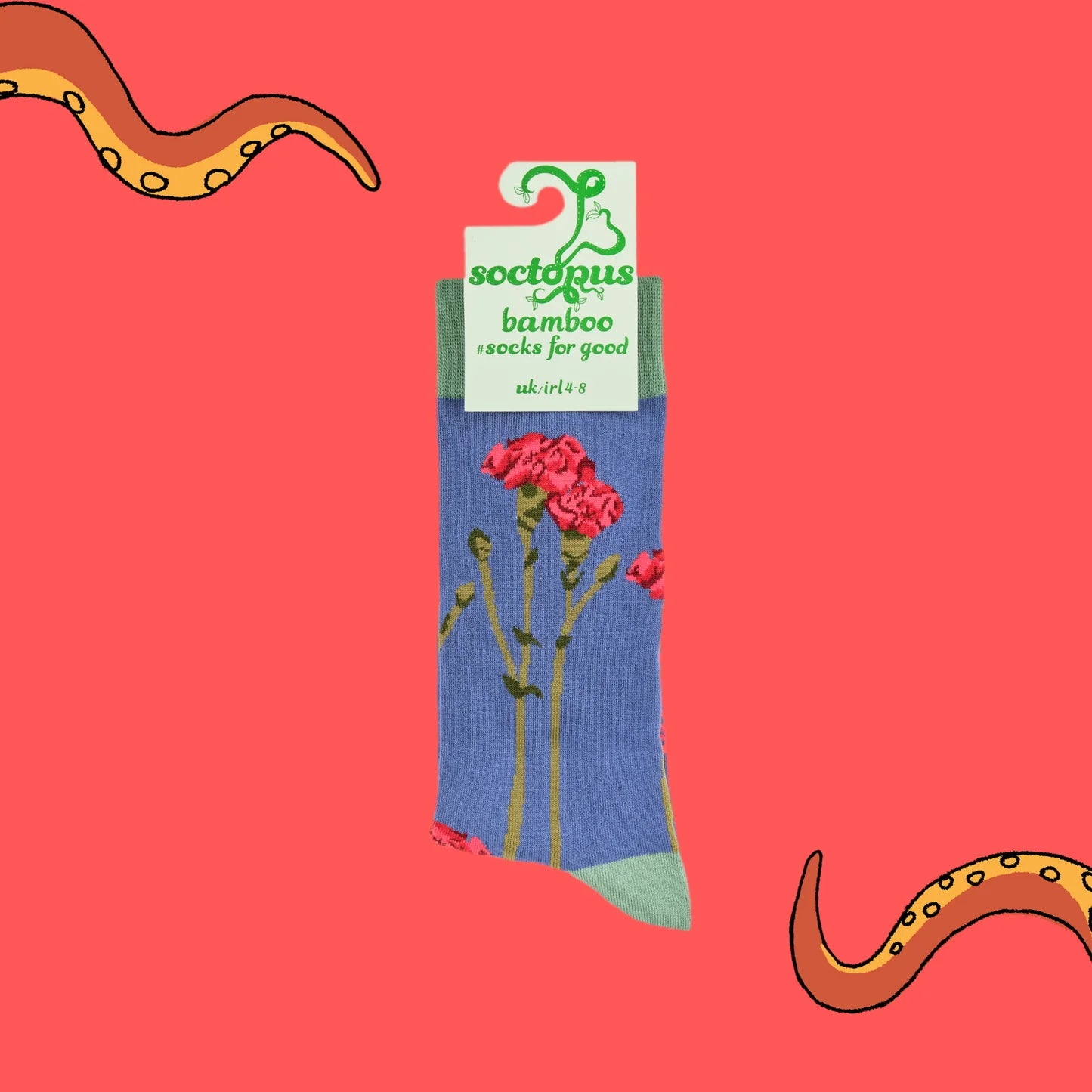 Soctopus Socks - Carnations Floral Bamboo Socks - Size 4-8