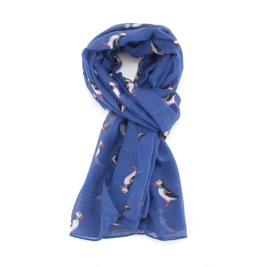 Puffins Print Scarf, Navy