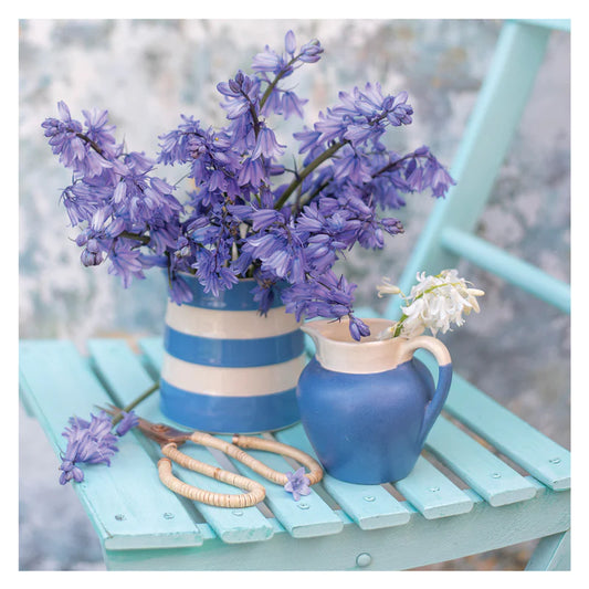 Bluebells in Blue and White Jugs The Garden Studio Greetings Card
