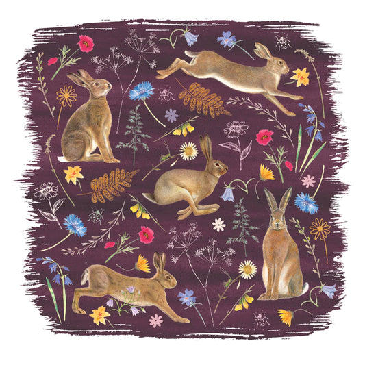 Hares in the Meadow RSPB Greetings Card
