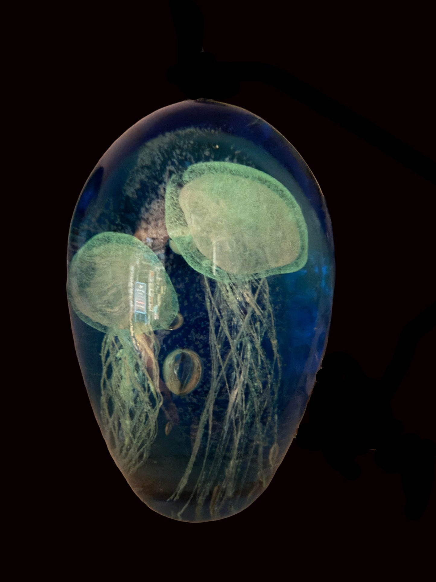 Objets D'Art Glass Glow in the Dark Paperweight - Two Jellyfish