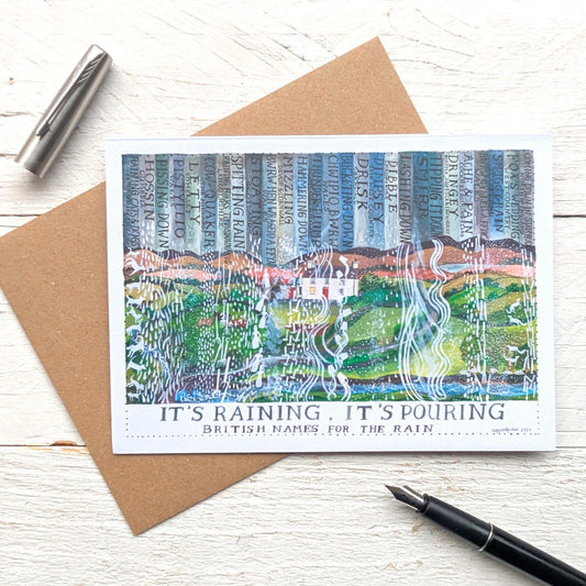 'it's Raining, It's Pouring' Greetings Card