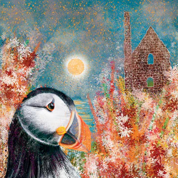 'Puffin and Engine House' Greeting Card