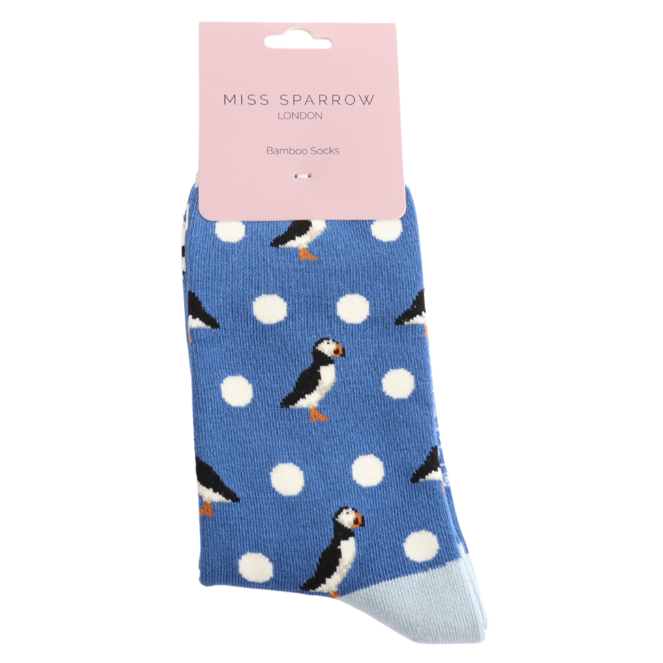 Puffins and Spots Socks, Demin, Size 3-7